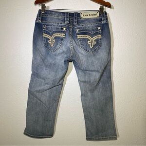 Rock Revival Vivian Crop Jeans Capris Low Rise Bedazzled Distressed Womens 27